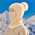 thumbnail image 1 of Women's Hooded Scarf Beanie Hat, Winter Ear Nose Warmer Mask, Fleece Lined Windproof Cap, All-in-One Neck Gaiter, Cold Weather Face Protection, Unisex Winter Set - Beige, 1 of 4