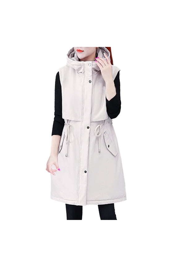 Women's Hooded Sleeveless Quilted Down Vest Winter Warm Coat Padded Outerwear Jacket With Multiple Pockets