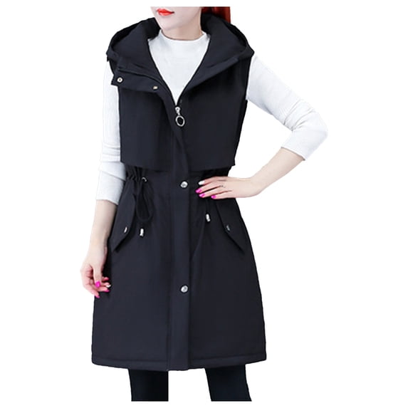 Women's Hooded Sleeveless Quilted Down Vest Winter Warm Coat Padded Outerwear Jacket With Multiple Pockets