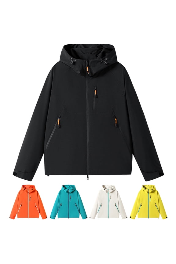 Women's Hooded Softshell Jacket Lightweight Zip Up Long Sleeve Adjustable Waterproof Windbreaker Coat Outdoor Hiking