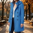 thumbnail image 1 of Women's Hooded Solid Double Breasted Mid Length Wool Coat, 1 of 5