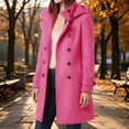 thumbnail image 1 of Women's Hooded Solid Double Breasted Mid Length Wool Coat, 1 of 5