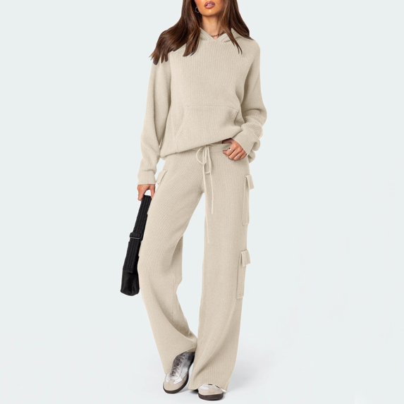 Women's Hooded Sports Casual Sweater Knitted Set Interview Outfit Pant Suits for Women Dressy Wedding Guest Girls Interview Suit Fancy Suits for Women Two Piece Pants Outfits plus Size Pant Suits for