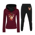thumbnail image 1 of Women's Hooded Sports Set Christmas Print Long Sleeve Sweatshirt And Pants Outfit Cozy Winter Workout Jogger Suit, 1 of 1
