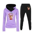 thumbnail image 1 of Women's Hooded Sports Set Christmas Print Long Sleeve Sweatshirt And Pants Outfit Cozy Winter Workout Jogger Suit, 1 of 1