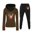 thumbnail image 1 of Women's Hooded Sports Set Christmas Print Long Sleeve Sweatshirt And Pants Outfit Cozy Winter Workout Jogger Suit, 1 of 1