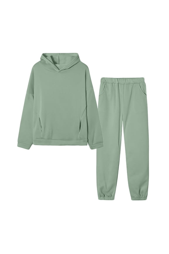 Women's Hooded Sweat Suit Set Long Sleeve Loose Fit Drawstring Sweatshirt and Sweatpants Casual Solid Color Lounge Wear