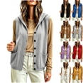 thumbnail image 1 of Women's Hooded Sweater Vest Button Down Sleeveless Cardigan Jacket Oversized Loose Casual Coat with Pockets for Daily Travel, Gray, XL, 1 of 7