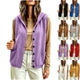 thumbnail image 1 of Women's Hooded Sweater Vest Button Down Sleeveless Cardigan Jacket Oversized Loose Casual Coat with Pockets for Daily Travel, Purple, S, 1 of 7