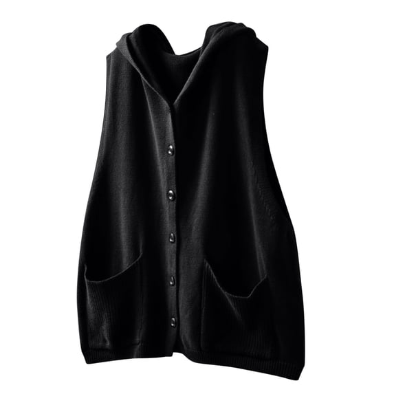 Women's Hooded Sweater Vest Button Down Sleeveless Plain Gilet Autumn Winter Y2K Open Front Jacket with Pockets