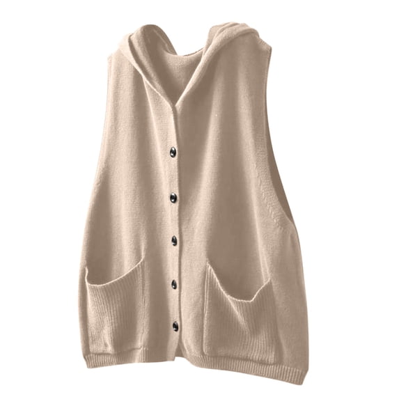 Women's Hooded Sweater Vest Button Down Sleeveless Plain Gilet Autumn Winter Y2K Open Front Jacket with Pockets