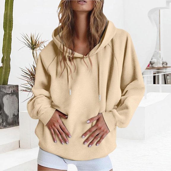 Women's Hooded Sweatshirt - Long Sleeve Warm Chic Elegant Outwear Large Size Oversized with Pocket and Drawstring Pullover Outdoor Loose Cardigan Cotton Jacket for Spring Autumn Winter