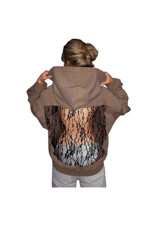 Women's Hooded Sweatshirt with Mesh Back Cutout Design,Casual Long Sleeve Pullover Top with Pocket,Street Style Loose Fit Sporty Hoodie,Breathable Comfortable Daily Wear for Outdoor Activities Black