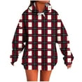 thumbnail image 1 of Women's Hooded Sweatshirt Plaid Pattern Long Sleeve Drawstring Loose Casual Pullover Sweatshirts Top with Pocket (S, Red), 1 of 3