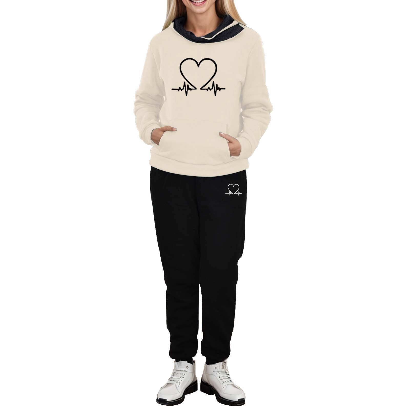 Women s Hooded Sweatshirt Set With Print And Pocket Long Sleeve Pullover And Sporty Pants Combo Womens Overalls Insulated Sexy Wedding Guest Dress Plaid Set for Women Womens Snow Pants Bibs Suit Pants