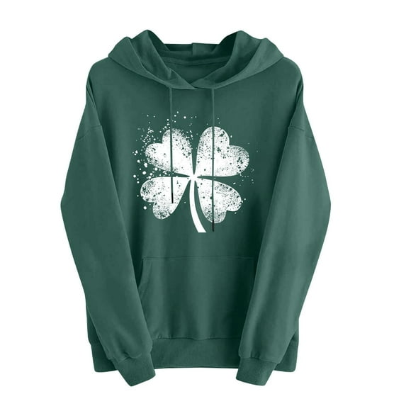 Women's Hooded Sweatshirt St. Patrick's Day Festival Printed Drawstring Loose Fit Casual Tops with Pocket (3XL, Green)