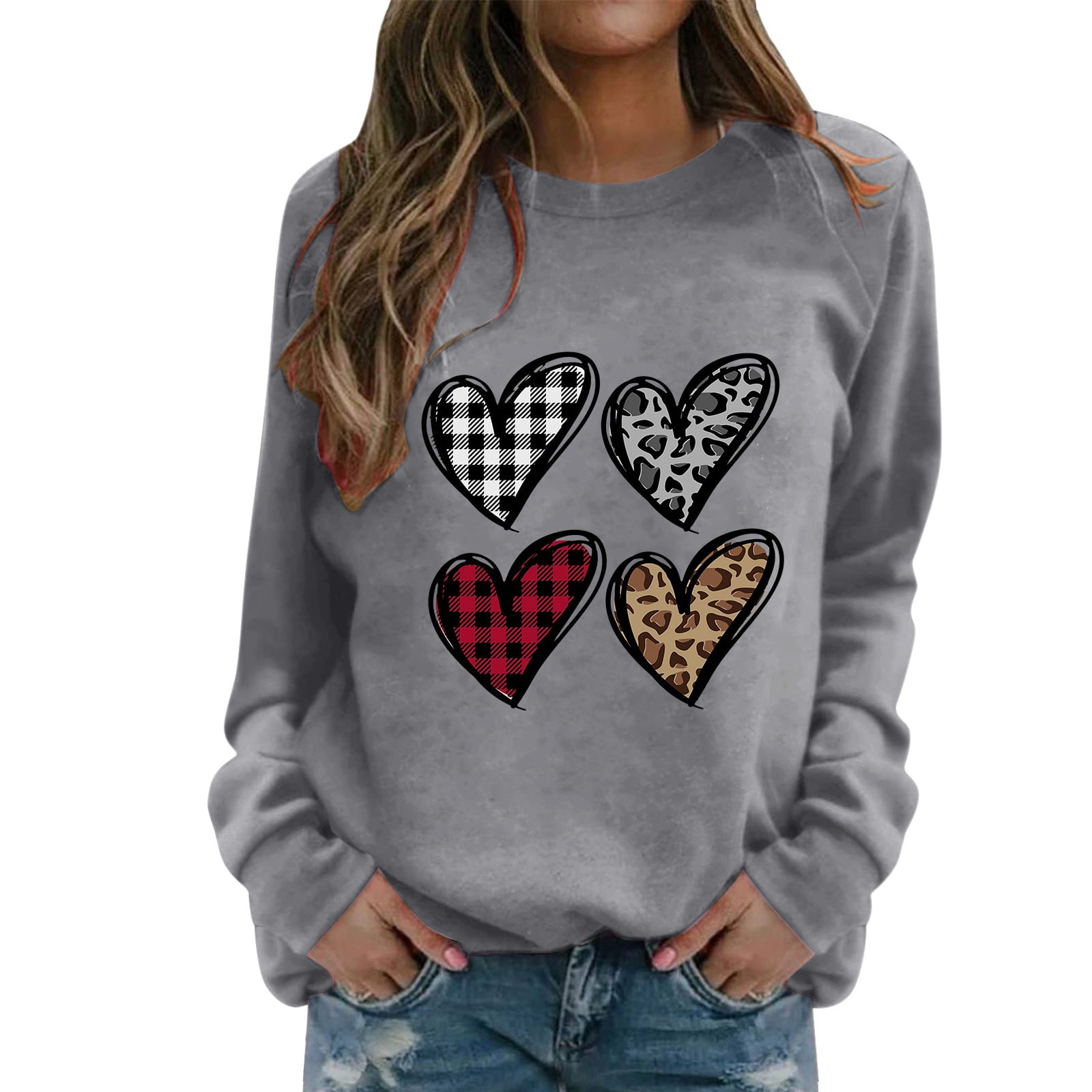 Women's Hooded Sweatshirt Valentine's Day Sweatshirt Crew Neck Four ...