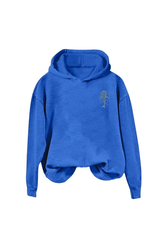 Women's Hooded Sweatshirt with Comfortable Pocketed Design for Daily Wear World Print Modern Casual Layering with Jeans for Spring and Fall Blue S