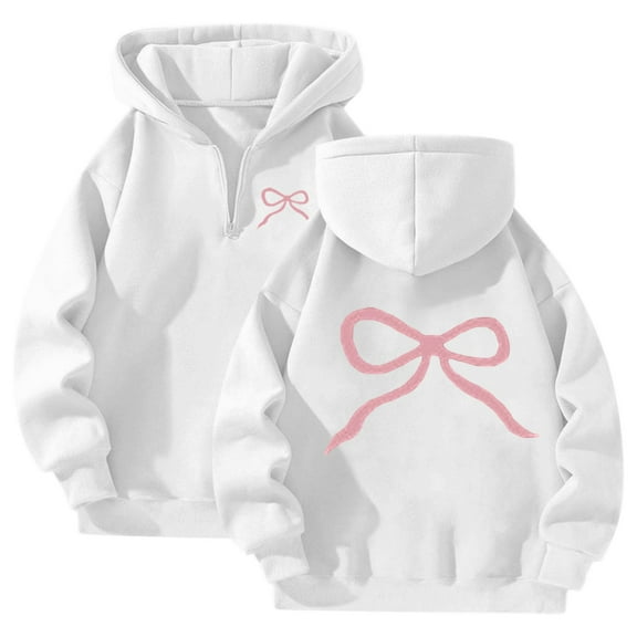 Women's Hooded Sweatshirts Crew Neck Bow Printed Full Zip Up Jackets Long Sleeve Loose Fit Hoodies Casual Fashion 2025 Top