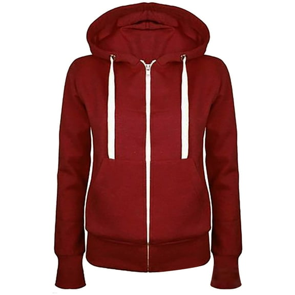 Women's Hooded Sweatshirts Full Zip Up Drawstring Long Sleeve Jackets with Pockets 2025 Fall Casual Trendy Classic Fit Hoodies