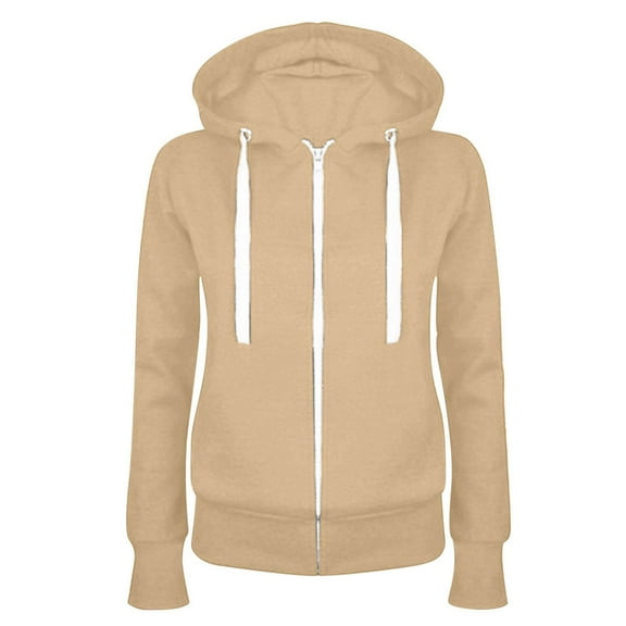 Women's Hooded Sweatshirts with Zipper Women's Cute Hoodies Teen Girl Fall Jacket Oversized Sweatshirts Casual Drawstring Clothes Zip Up Hoodie No Pockets Khaki XL