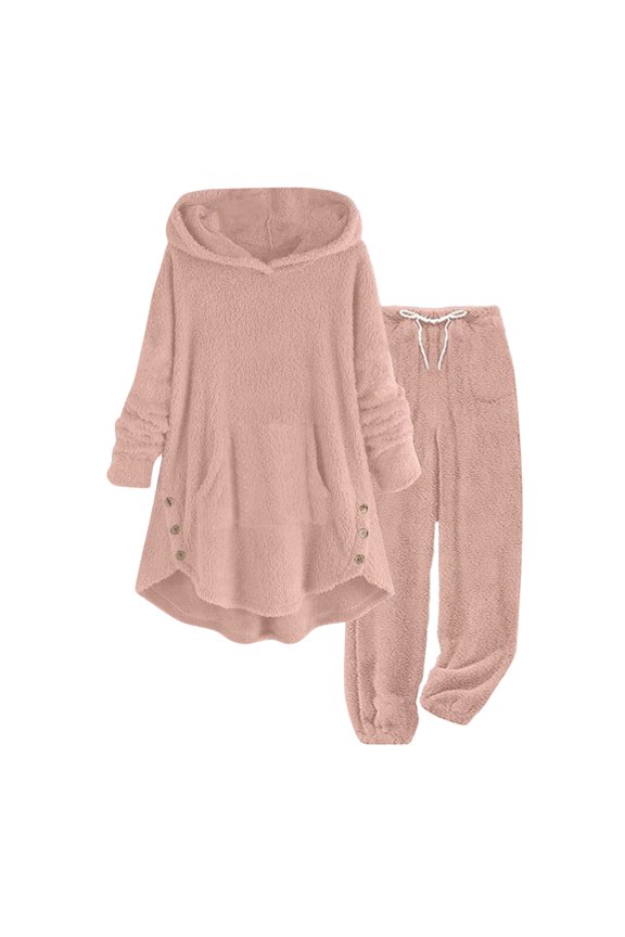 Women's Hooded Tracksuit Set Winter Warm Long Sleeve Pants Outfit Casual Loungewear Cozy Two Piece Suit two piece pjs set for women