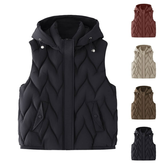 Women's Hooded Vest Ladies' Dressy Casual Loose Solid Color Sleeveless Jacket Warm Vest with Pockets Winter Clothing for Women Red M