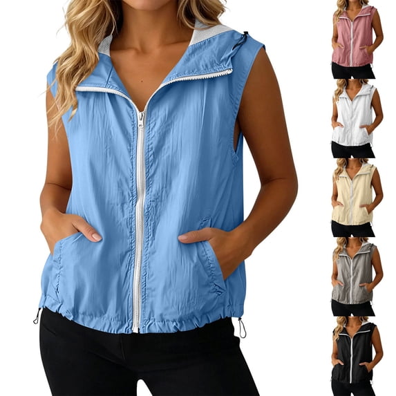 Women's Hooded Vest Sleeveless Zip Up | Lightweight Breathable Summer Outdoor Sun Protection Top