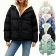 thumbnail image 1 of Women's Hooded Warm Winter Coat Puffer Jacket Thicken Long Sleeves Plush Cotton Coats with Zipper Double Pockets Casual Outwear for Fall and Winter Green M, 1 of 5