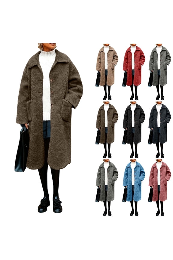 Women's Hooded Warm Winter CoatLadies' Fashionable Casual Solid Color With Lapel Long Sleeved Coat Jacket TopBrownL