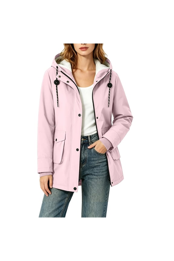Women's Hooded Winter Coat Long Warm Fleeced Lined Long Jackets Thicken Fleece Jacket Trendy Casual Hooded Parka Coat Pink