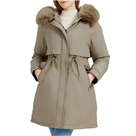 Women's Hooded Winter Coat Parka Cotton Thicken Jacket Detachable Sleeves Fuzzy Collar Warm Casual Parka Coats (3XL, Khaki)