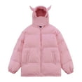 thumbnail image 1 of Women 's Hooded Winter Coat with Hooded Horns Casual Long Sleeve Zip up Couple Jacket with Pockets Y2K Quilted Puffer Warm Jacket Parka with Mask, 1 of 2