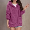 thumbnail image 1 of Women's Hooded Zip Up Shearling Fluffy Teddy Jacket (Red XL), 1 of 4