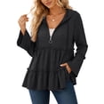 thumbnail image 1 of Women's Hooded Zip Up Ruffle Tiered Top Long Flare Sleeve Peplum Jacket with Side Pockets Casual Knit Cardigan Coat, 1 of 5