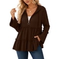 thumbnail image 1 of Women's Hooded Zip Up Tops Ruffle Tiered Peplum Jacket 2026 Casual Long Flare Sleeve Knit Loose Cardigan Coat for Spring Fall, 1 of 8