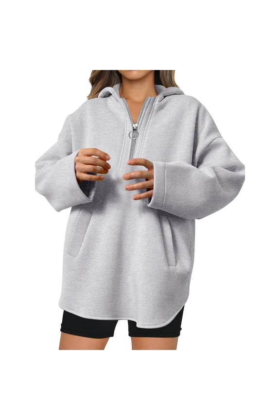 Women's Hooded Zipper Coat Jacket Top Casual Fashion Solid Color Outerwear for Women | CSEONE,Gray XL
