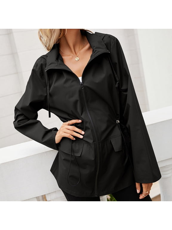 Women's Hooded Zipper Raincoat For Fall And Winter Outdoor Sports Windproof Jacket Casual Commute Hiking Coat Outerwear Jacket Tops Petite Wool Trench Coat plus Size down Jackets plus Size Coats for