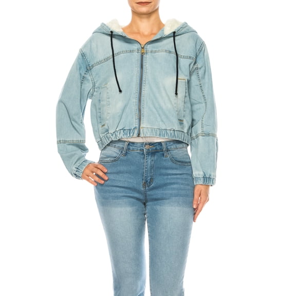 FashionStream Women's Hooded Denim Jacket, Blue, Fashion Jackets