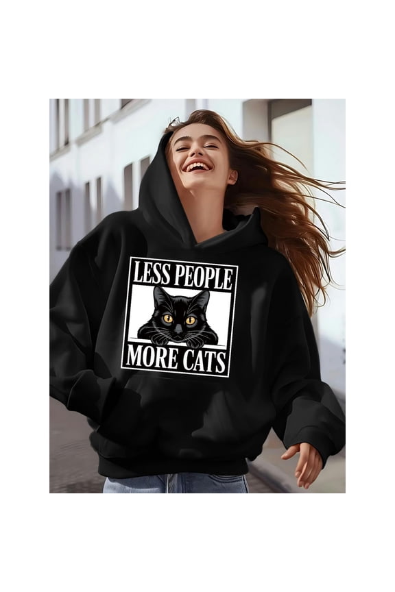 Women's Hoodie, Autumn and Winter Sweatshirt, Black Cat Pattern
