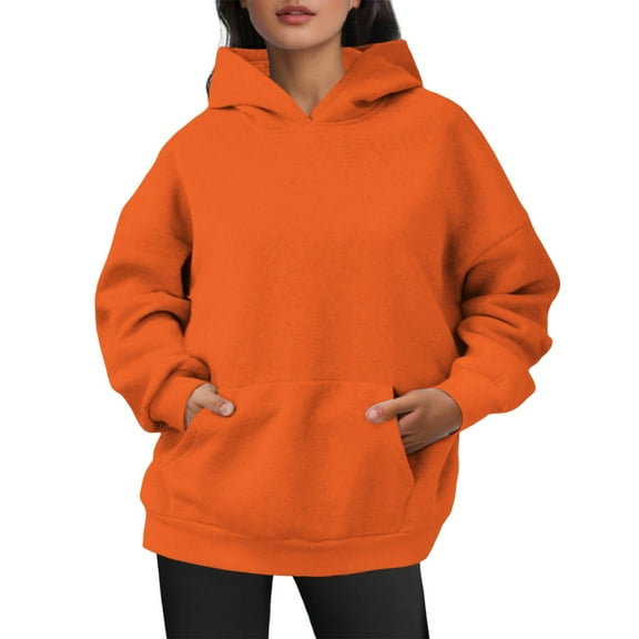 Women's Hoodie Basic Pullover Sweatshirt Long Sleeve Hooded Top (Orange XXL)