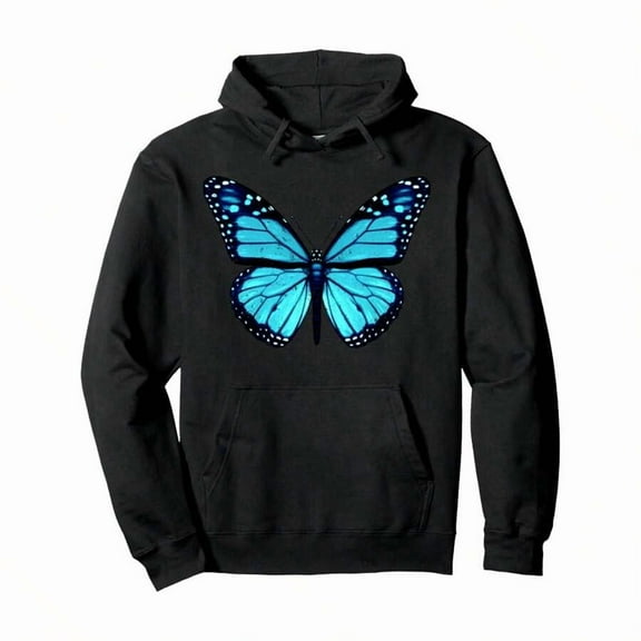 Women's Hoodie Blue Butterfly Pullover Hoodie-Shirt Pullover Hoodie