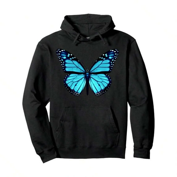 Women's Hoodie Blue Butterfly Pullover Hoodie-Shirt Pullover Hoodie