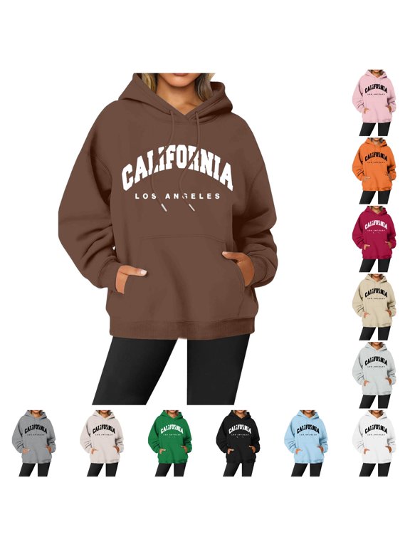 Women's Hoodie California Letter Graphic Hooded Long Sleeve Pullover Hoodie Streetwear Loungewear Sweatshirt Top