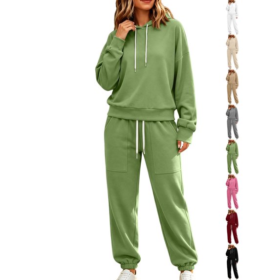 Women's Hoodie Dqueduo Women's 2 Piece Hoodie Tracksuit Set Long Sleeve Drawstring Hooded Top Jogger Sweatpants Casual Soft Loungewear Outfit With Pockets, Sizes S-XXL