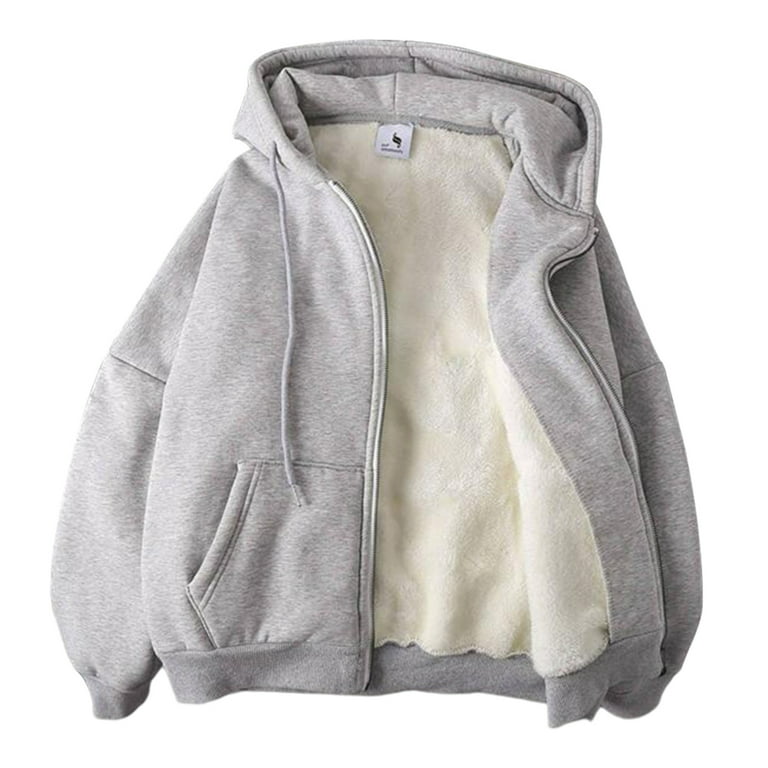 Liveday Women's Hoodie Drawstring Hood Thin Fleece Lined Jacket with Pocket Front Zipper S Light Grey, Size: Small