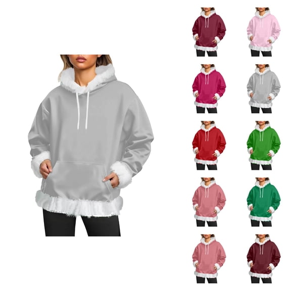 Women's Hoodie Trim 2026 Fashion Long Sleeve Drawstring Plain Hooded Sweatshirt with Pockets Pullover Top