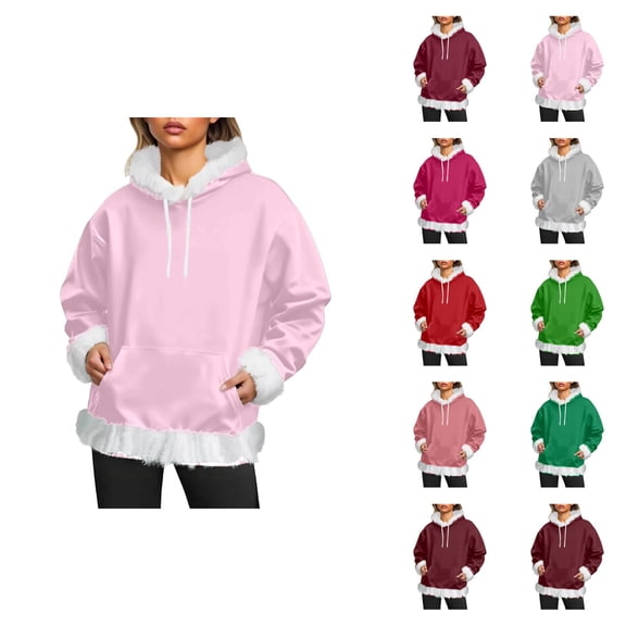 Women's Hoodie Trim 2026 Fashion Long Sleeve Drawstring Plain Hooded Sweatshirt with Pockets Pullover Top