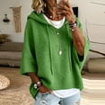 thumbnail image 1 of Women's Hoodie Knit Pullover Sweater Drawstring Adjustment 3/4 Drop Shoulder Sleeves Ribbed Knit Loose Fit Soft Comfy Solid Trendy Winter Tops, 1 of 5