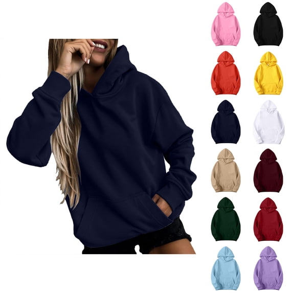 Women's Hoodie Long Sleeve Pullover with Pockets Hooded Sweatshirt Women Casual Tops Fall Winter Clothes Navy Hoodie Size S-5XL